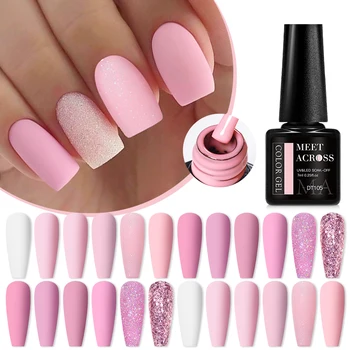 MEET ACROSS 7ml Pink Series Glitter Colorful Summer Spring Semi-Permanent Nail Art Gel Nail Paint Manicure 1