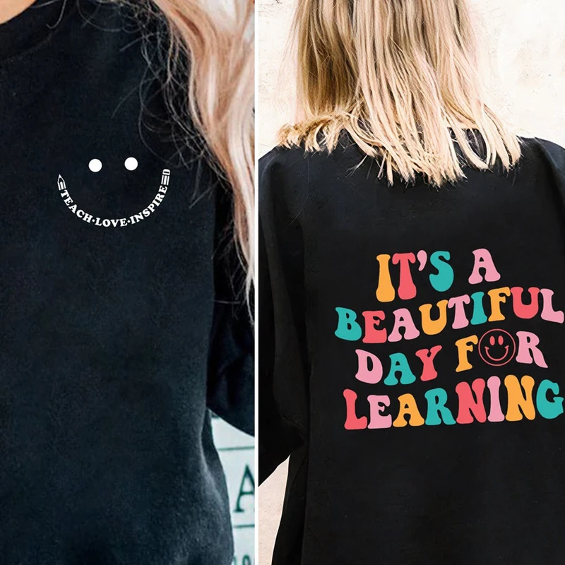 It's A Beautiful Day Crewneck Sweatshirts Women Preppy Teacher Hooded  Sweatshirt Back To School Oversize Woman Clothes Coat - AliExpress