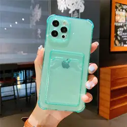 Clear Shockproof Wallet Cover with Transparent Card Slot and Bag Holder - iPhone 12 (Green)