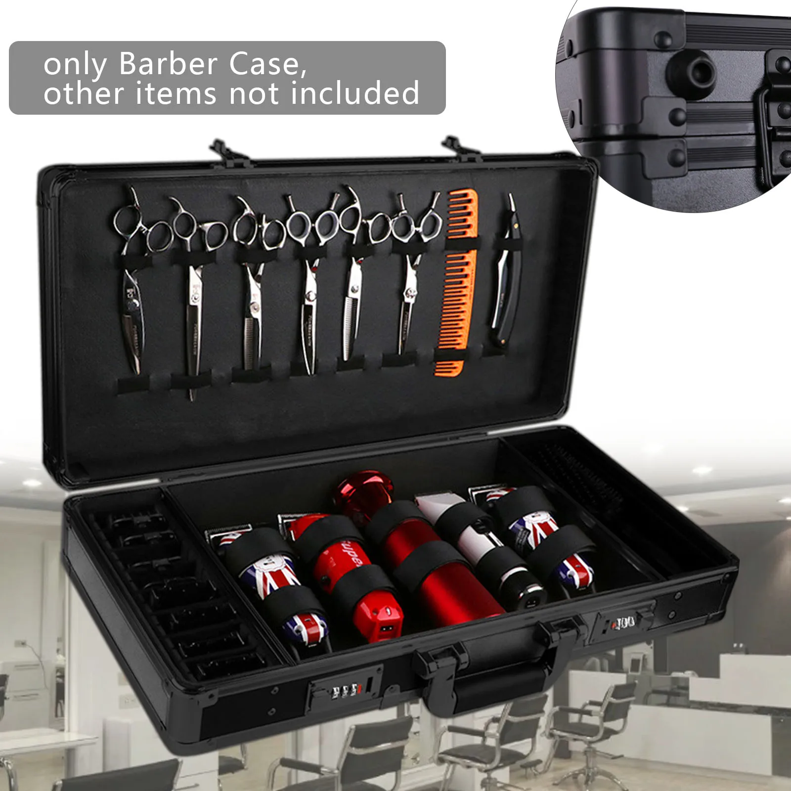 

Barber Hairdresser Black Carry Bag Travel Scissors Tools Organizer Storage Case Carrying Case Box W/ Safety Lock