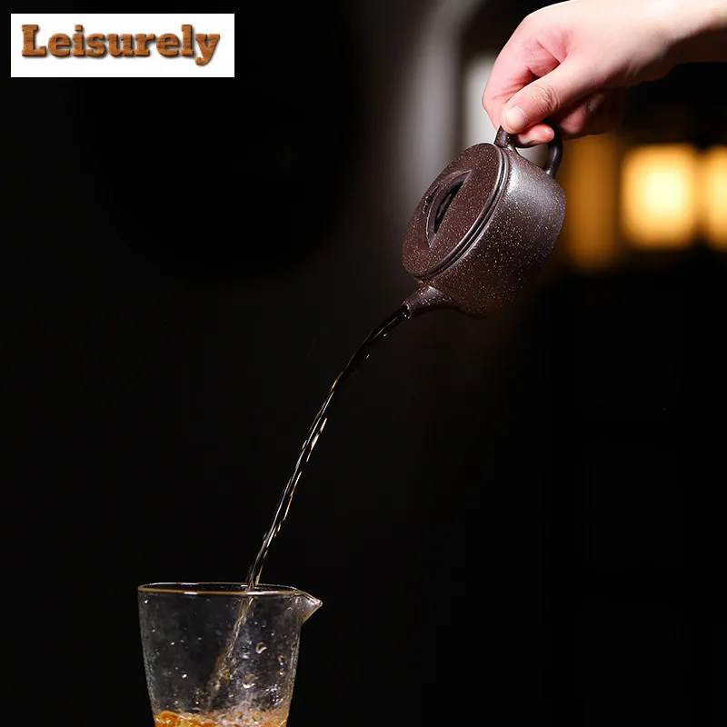 140ml Yixing Purple Clay Teapots Handmade Large Caliber Pot Raw Ore Black Gold Mud Kettle With Infuser Chinese Zisha Tea Set Cha