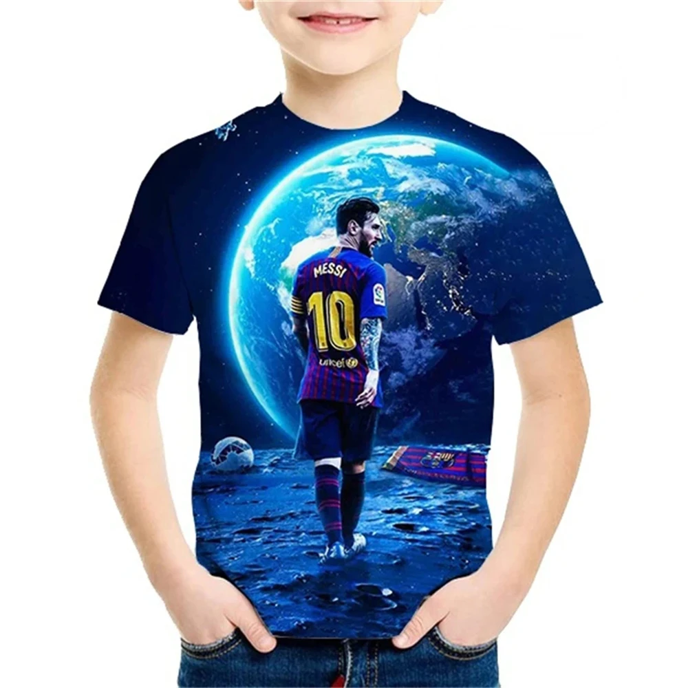 2024 Summer New Fashionable Children's 3D Printed T-shirt Popular Football Star Messi Cool Boys and Girls Casual Short Sleeves 5