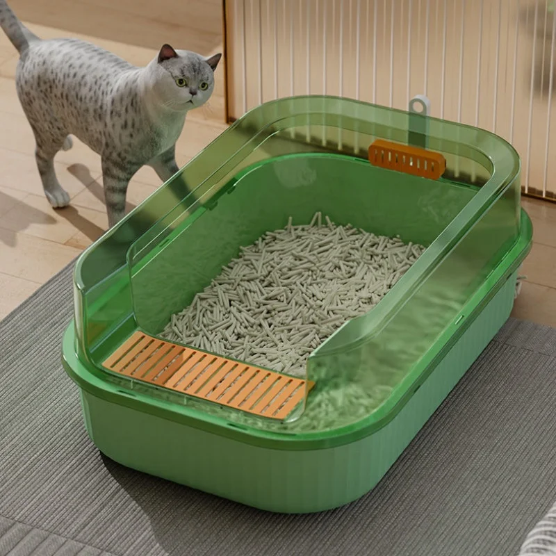 Cat Litter Box Semi-enclosed Sandbox Big Space Toilet Prevent Splash Tray Goods For Kittens Big Sand Litter Basin Cat Bedpans