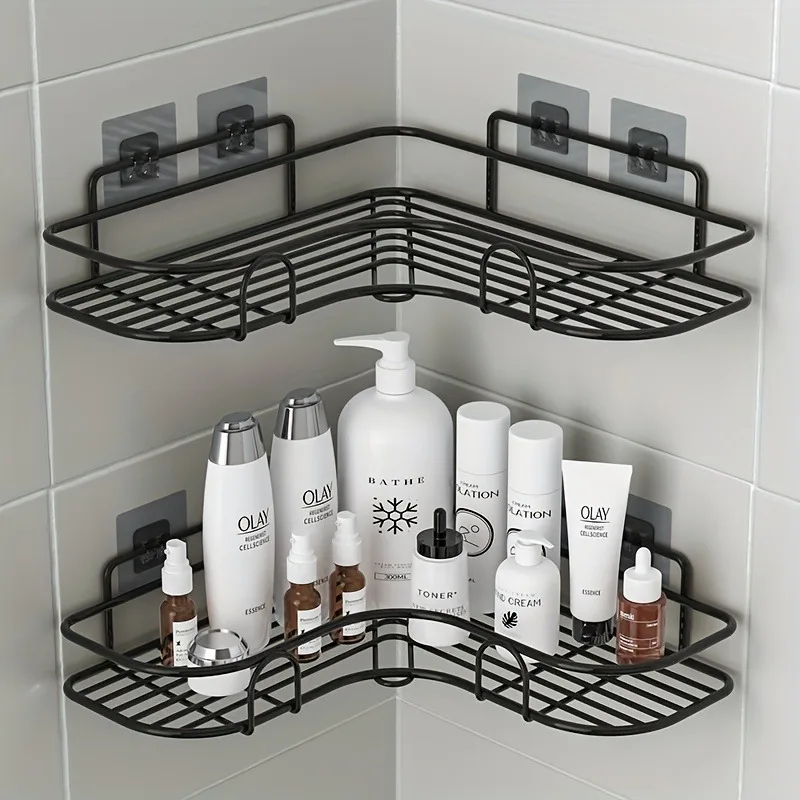 Bathroom Storage Rack Wall-mounted Punch-free Metal Accessories