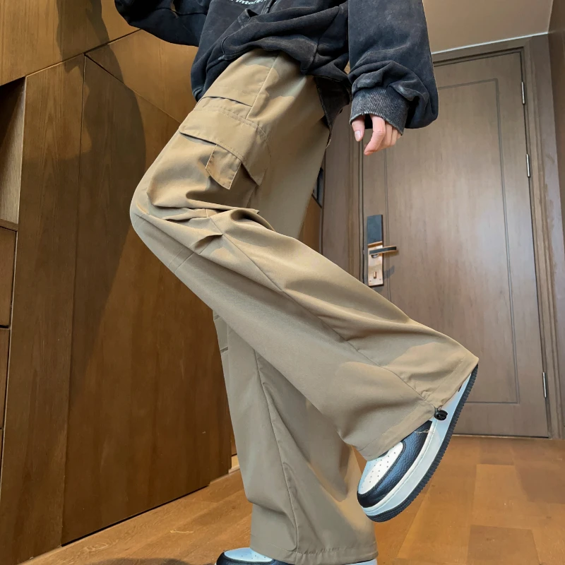 Streetwear 2024 Spring Summer Casual Men Trousers Solid Color Harajuku Lightweight Cargo Pants Fashion Straight Men's Pants 4