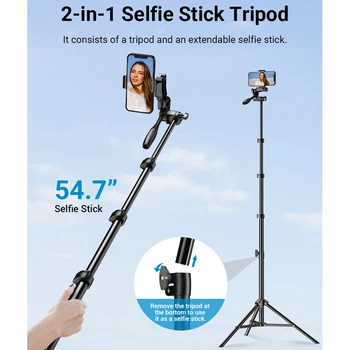 셀카봉 삼각대 스탠드, 알루미늄 합금 원격 셔터, 아이폰 고프로 12 스마트폰 카메라 브이로그 사진 비디오 녹화, 180cm 상품 이미지