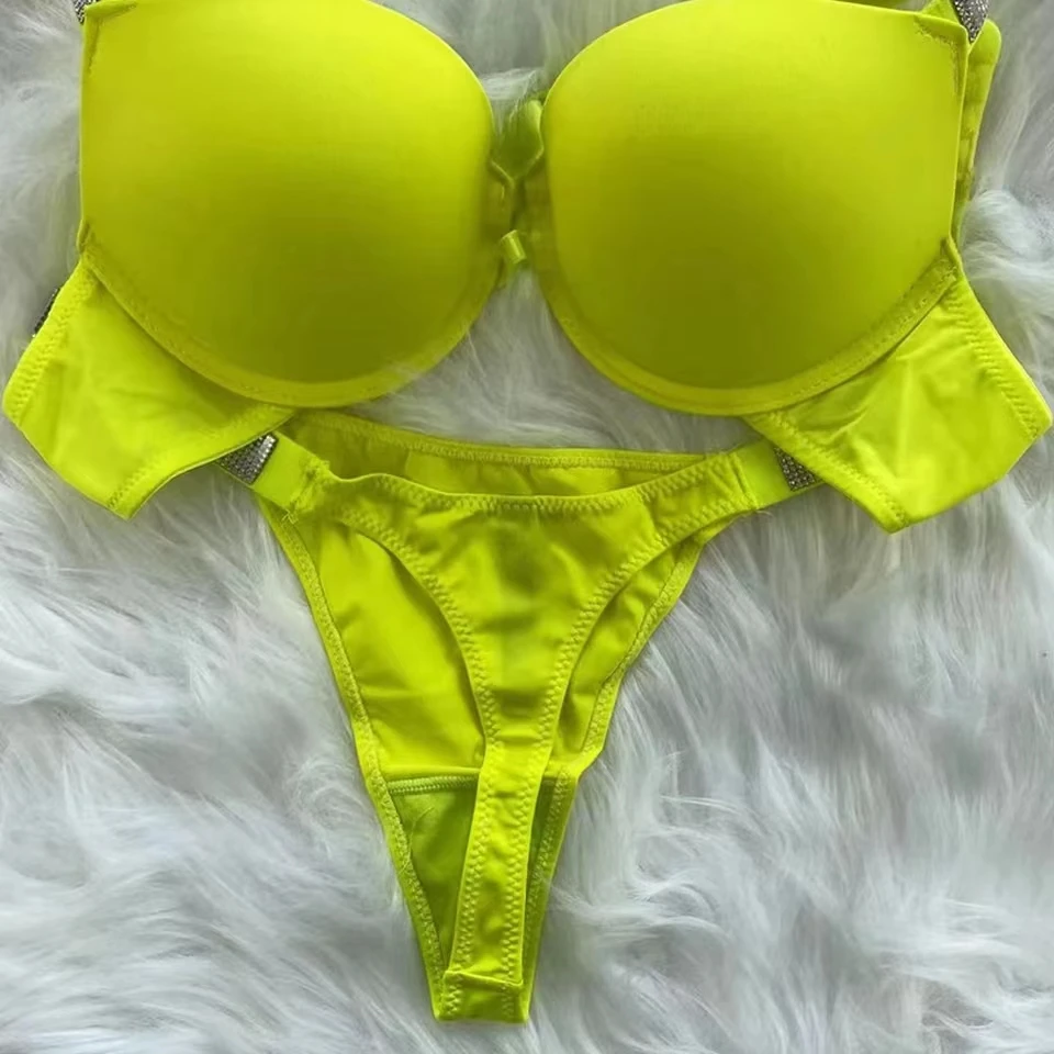 2024 New Rhinestone Letter Shoulder two-piece StrapUnderwear Thong  Sexy Bra Set Lace BraSet Free Shipping Wholesale fast logist