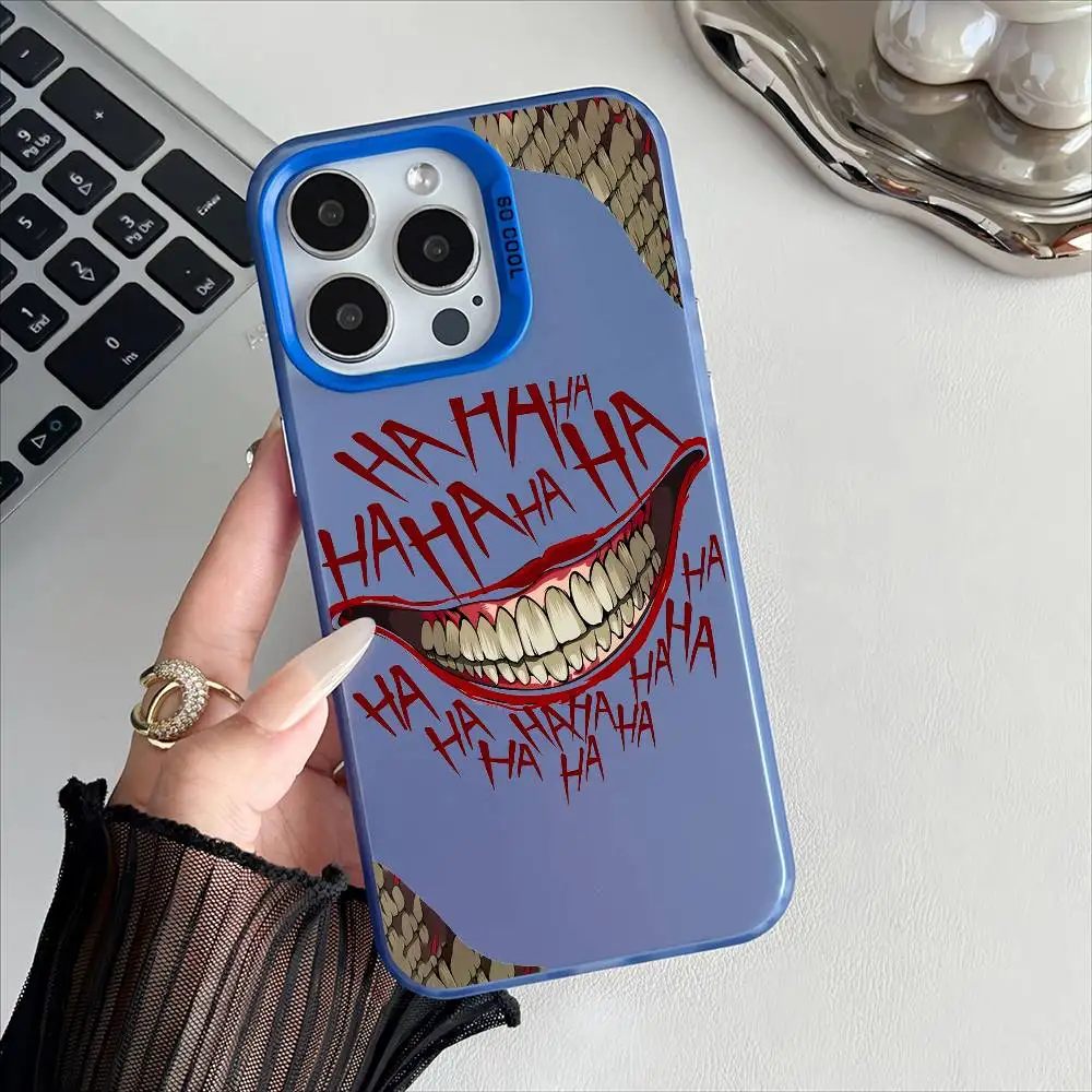 Joker's Smile Electroplated Phone Case with Special Metal Silver Button Design