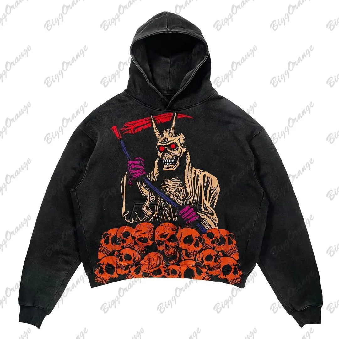 Europe and the United States fried street new death sickle  hoodie long-sleeved pullover y2k casual loose hoodie jacket