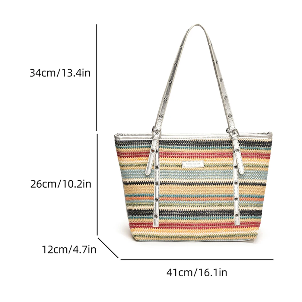 Large Capacity Straw Tote Handbag Woven Bag for Women Beach Vacation Shoulder Bag Shopper Tote Basket Causal Commuting Tote Bag