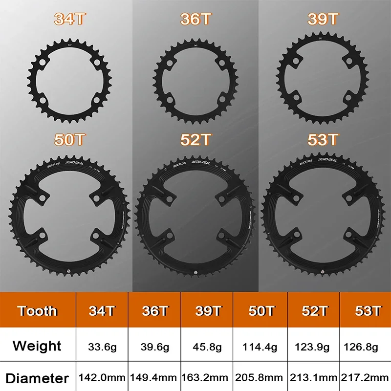 Ultralight Double Chainring for Road Bike 110BCD 50-34T 52-36T 53-39T Bicycle Cr