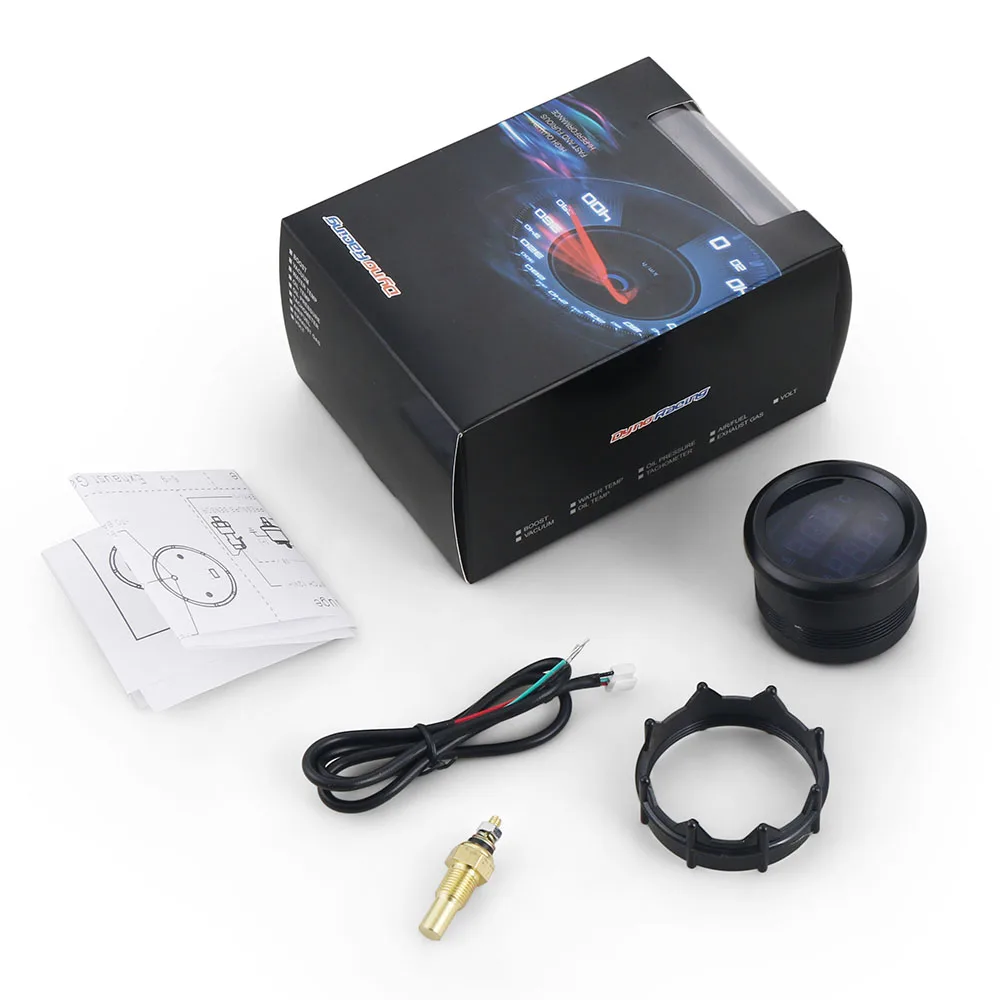 다이노레이싱 2인치 52mm 2 in 1 디지털 수온계 및 전압계 12V/24V 블루 LED 자동차 게이지 자동차 미터 (온도 센서 1/8NPT 포함)