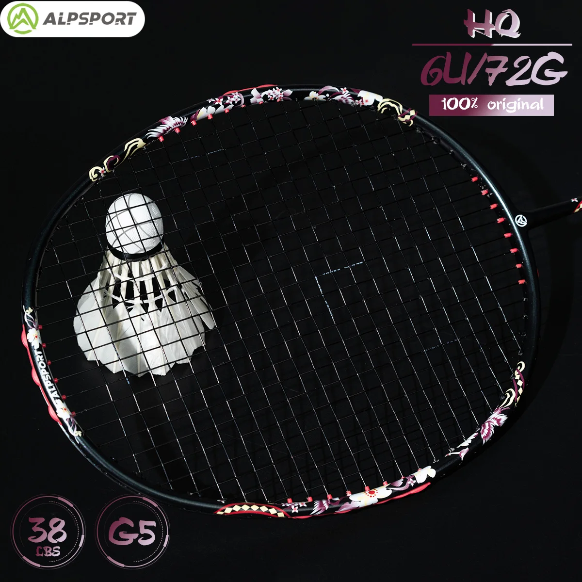 Alpsport HQ 6U 풀 카본 파이버 배드민턴 라켓 최대 35파운드 일본 우키요에 그래피티 페인트 블랙 라켓 100% 오리지널 디자인 스트링 배드민턴 라켓 