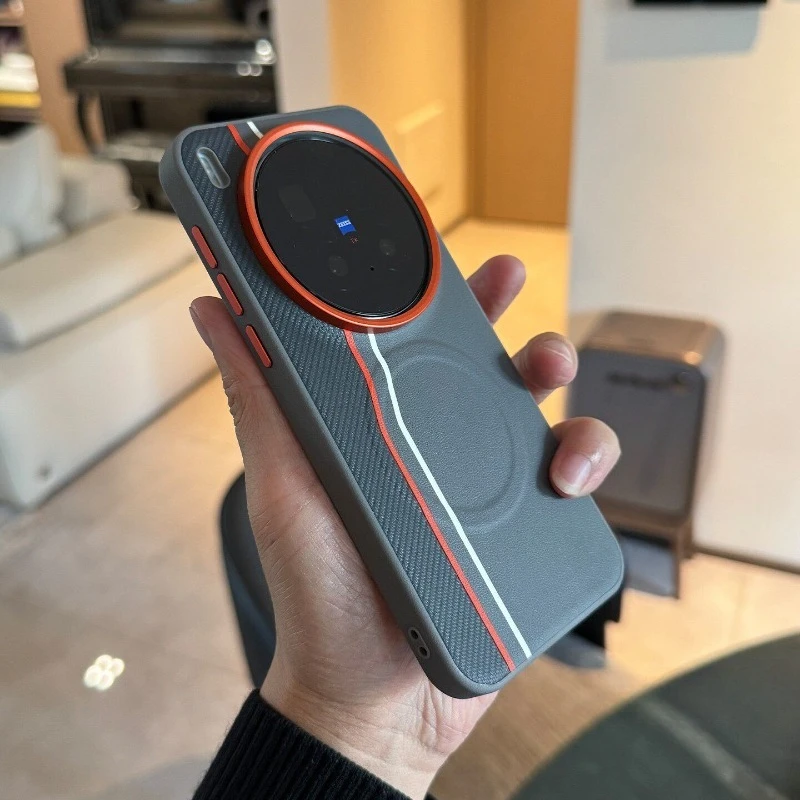 Luxury Metal Button Leather Phone Case with Wireless Charging and Shock Absorption