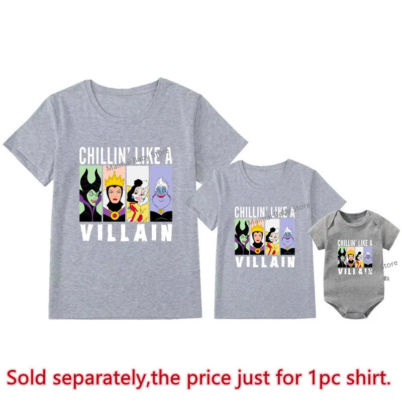 Funny Chillin' Like A Villain Family Matching Outfits Cotton Bad Girls Villain Queen Mother and Kids Shirts Disney Trip Tees Top 5