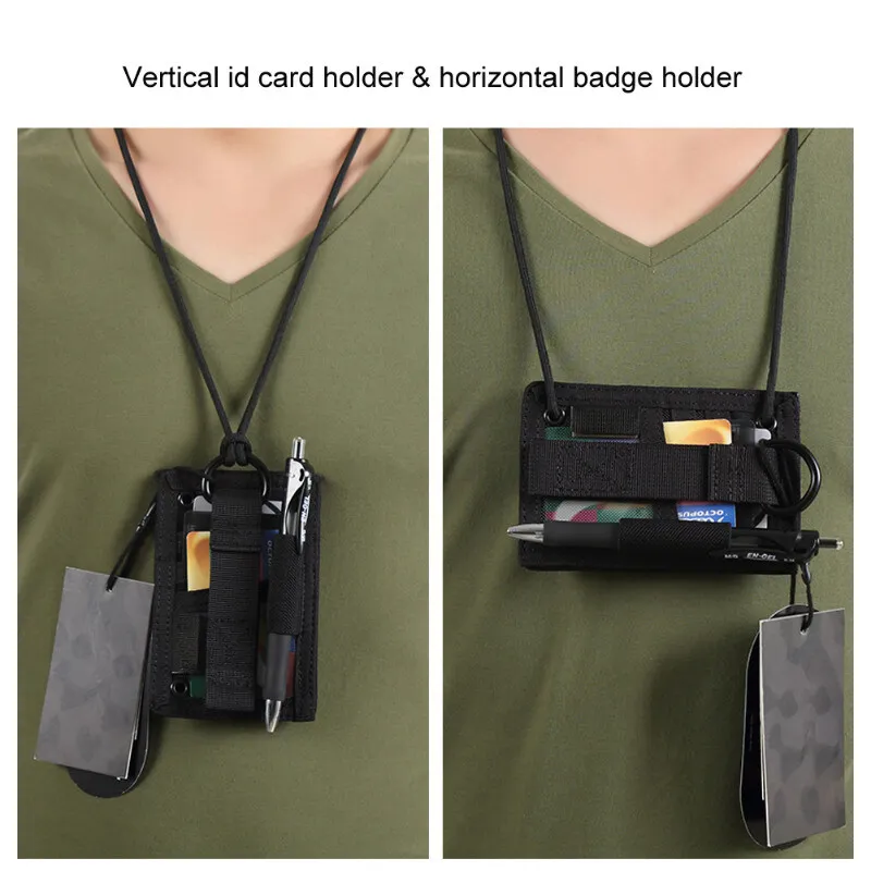 Army Fan Molle Tactical ID Card Case Patch Neck Lanyard and Credit Card Organizer ID Holder Badge Pouch Travel Accessories