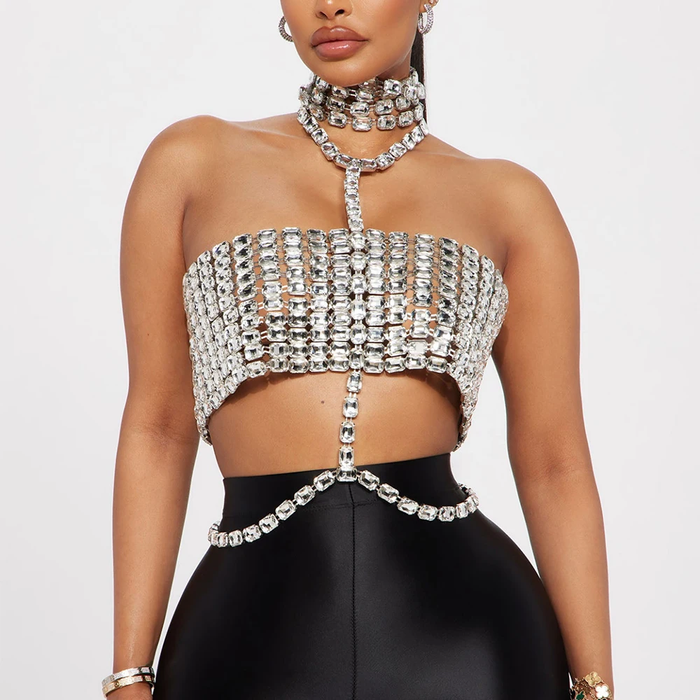 

CUIER Really Heavy Handmade Rectangular Glass Strass Bra Tops for Women