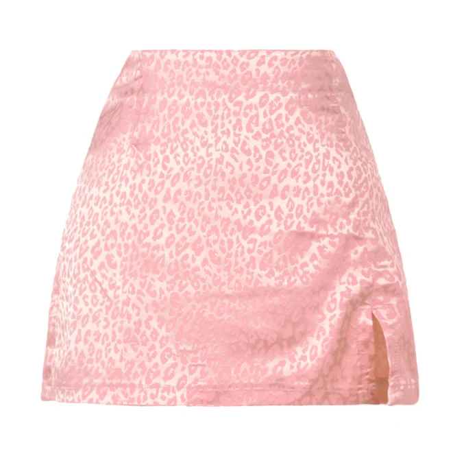 midi skirt 2021 Summer Leopard High Waist Split Skirt Sexy Jacquard Satin Zipper Skirt European  American Women's Wear Girl Pink skater skirt Skirts