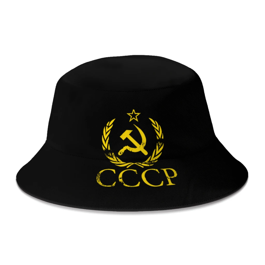 

Unisex Hip Hop Bucket Hat Vintage Soviet Union Hammer And Sickle Women Men Fishing Fisherman Hats Autumn Beach Sun Cap for Bob