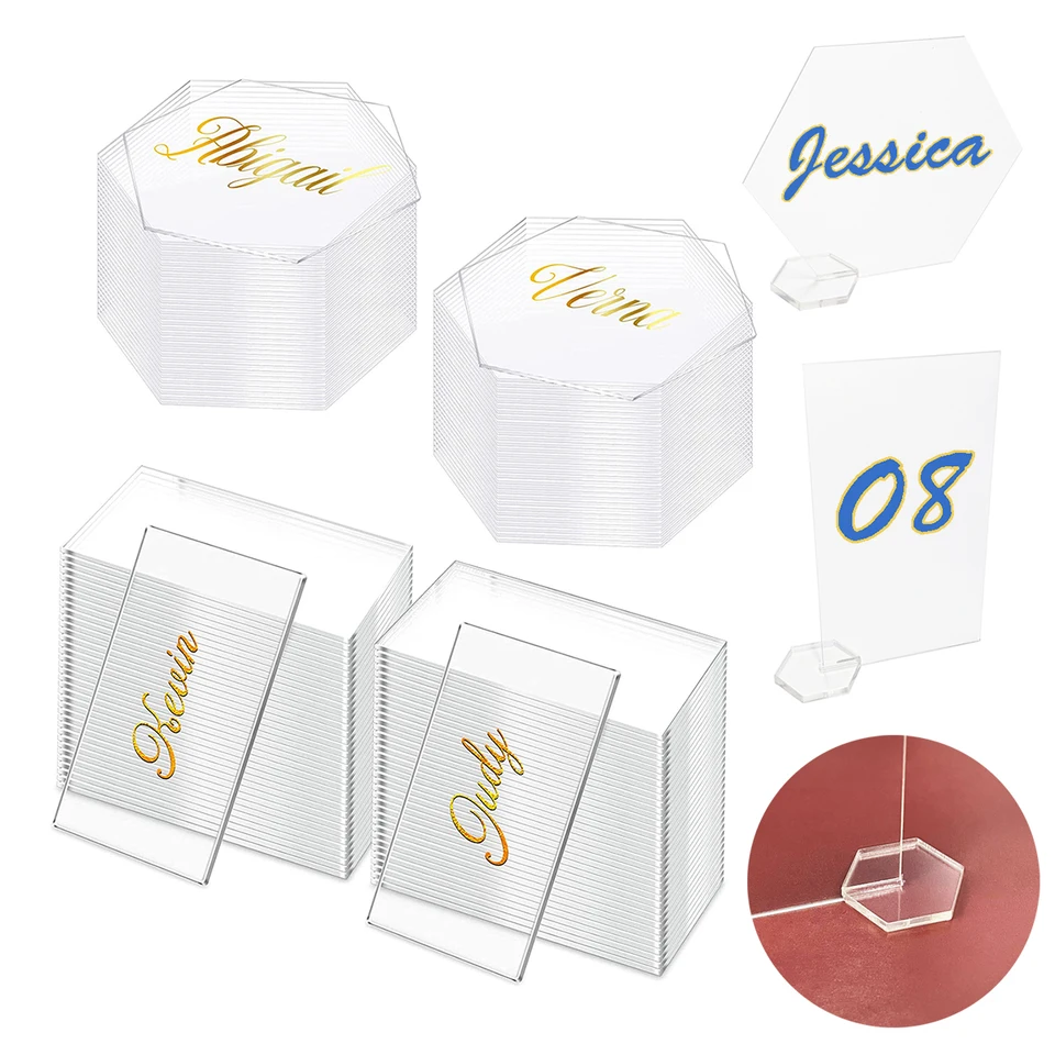 Lot De 50 Marque-places En Acrylique Transparent Pour Mariage Avec Noms Dinvites Cartes Vierges~p137145960