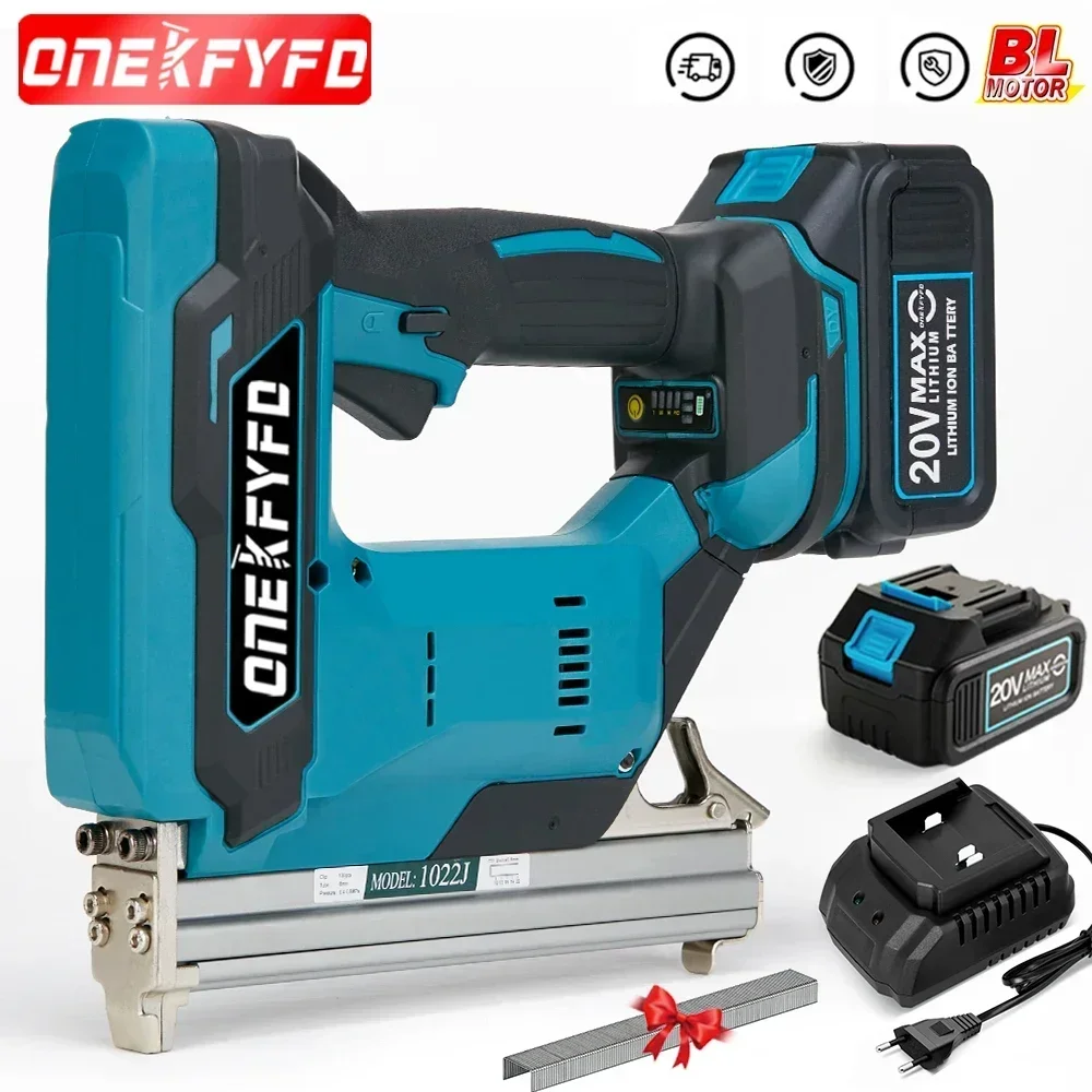 Brushless Wireless Cordless 1022J U Staples Electric Nail Gun Stapler Nailer Lithium Battery + 1set Nails For Makita 18V Battery 1006j 1008j 1010j 1013j 1022j u type nails staples for framing tacker electrc nails stapler gun