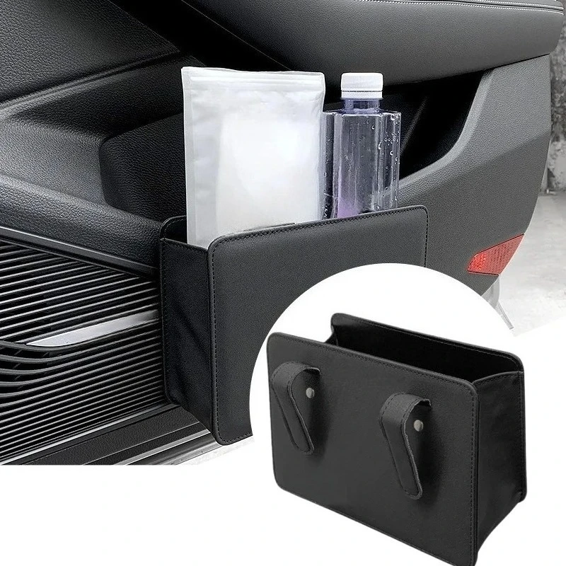 Car Door Storage Organizer with Trash Bin Foldable Multi Pocket Leather Design Seatback Hanging for Car Interior Accessories