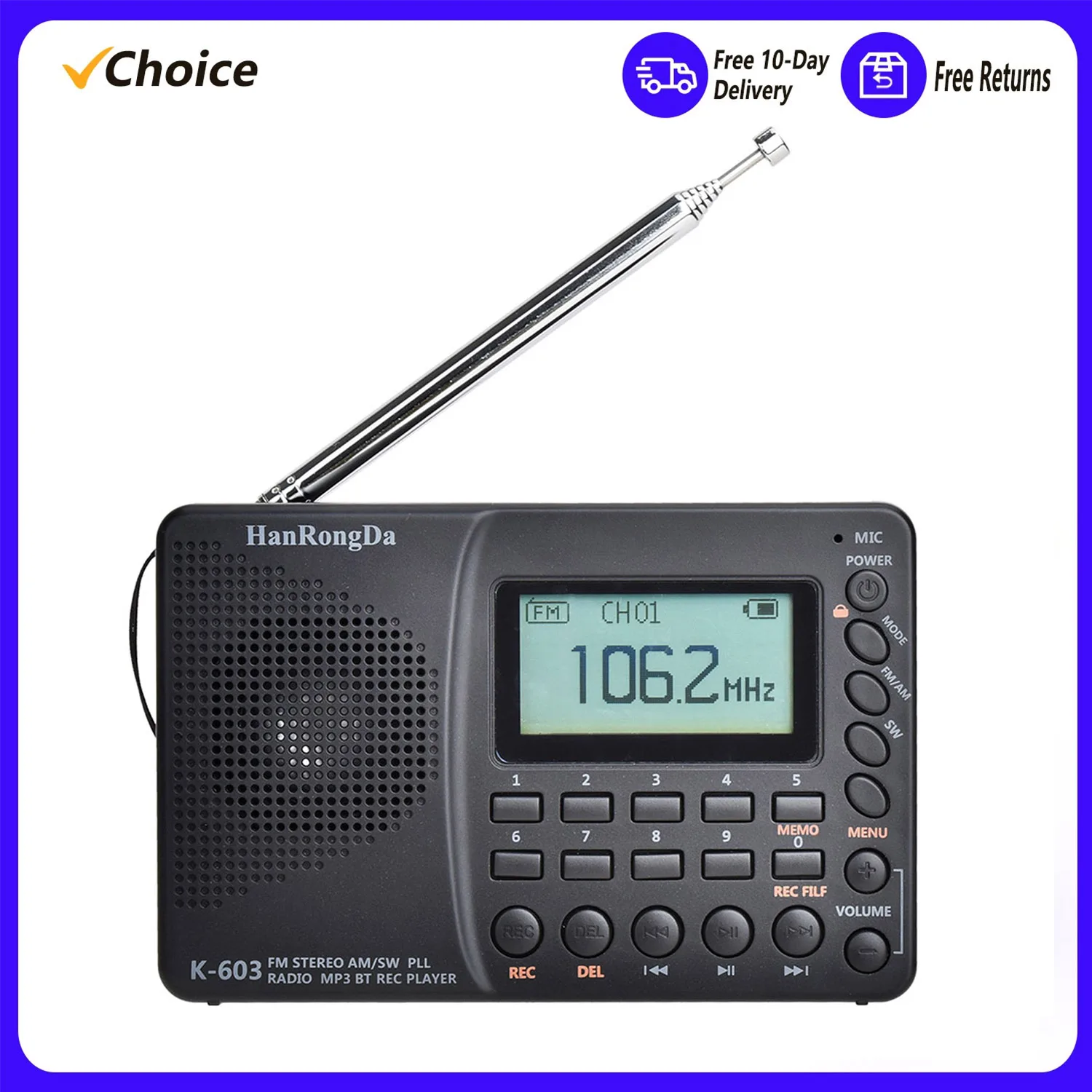 Женское портативное радио AM/FM/SW/BT/TF карманное радио USB MP3 цифровой рекордер поддержка TF карты Bluetooth радио