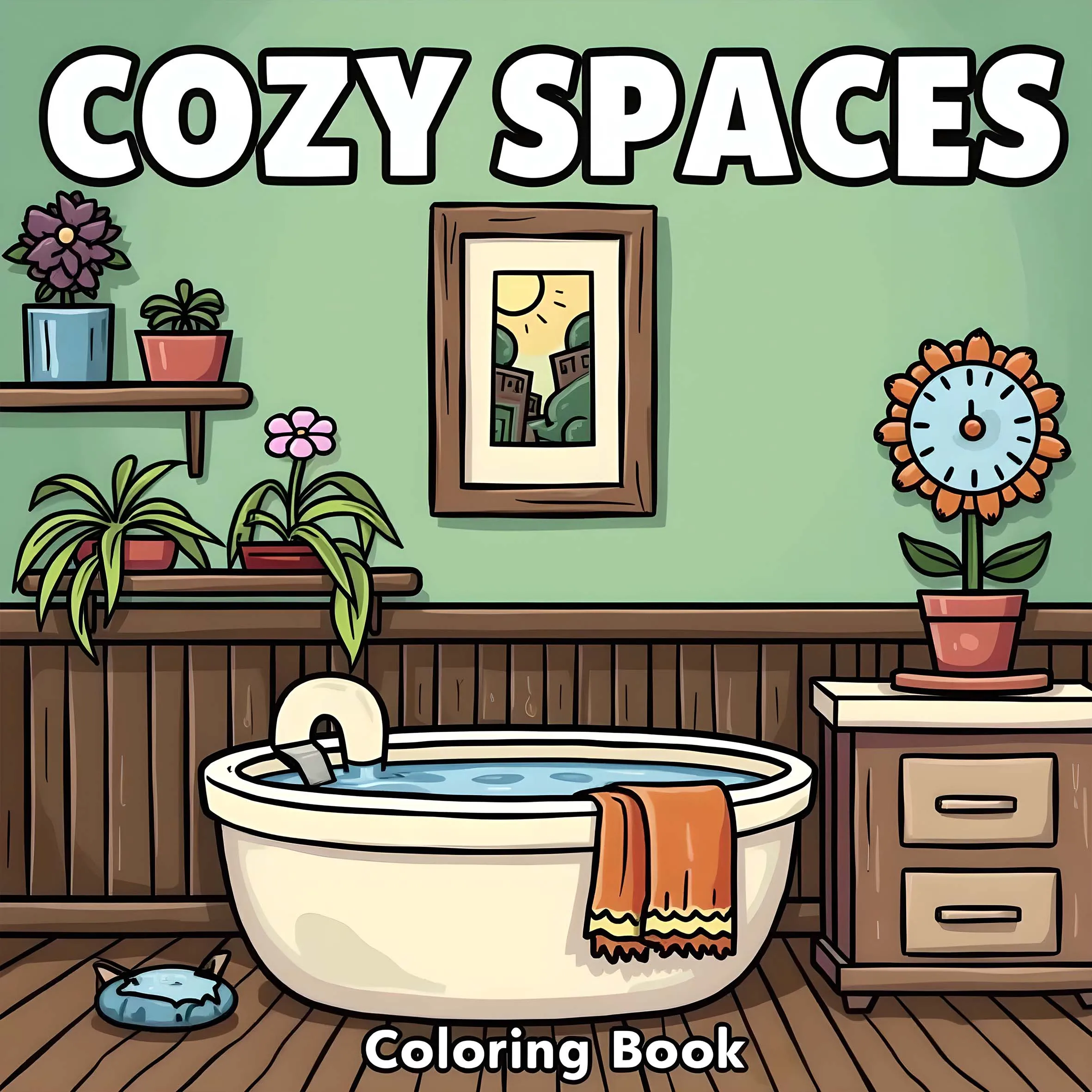 Bview Art Cozy Spaces: Stress-Relief Coloring Book for Adults with Bold & Easy Patterns, Cute Drawings - Perfect Gift Idea ﻿