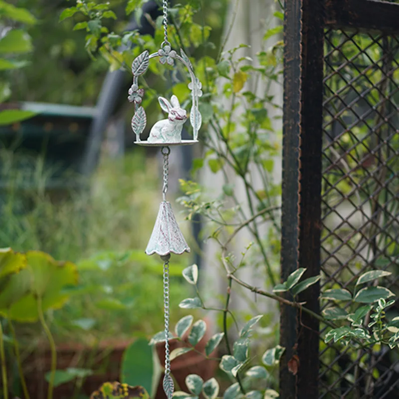 Retro Rabbit Wrought Iron Wind Chimes Garden Decoration