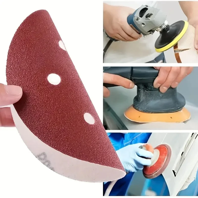 52 pieces/set 125mm/4.92 inches, sandpaper grinding sheet 8 holes sandpaper 80 mesh-600 mesh rotary grinding wheel tool