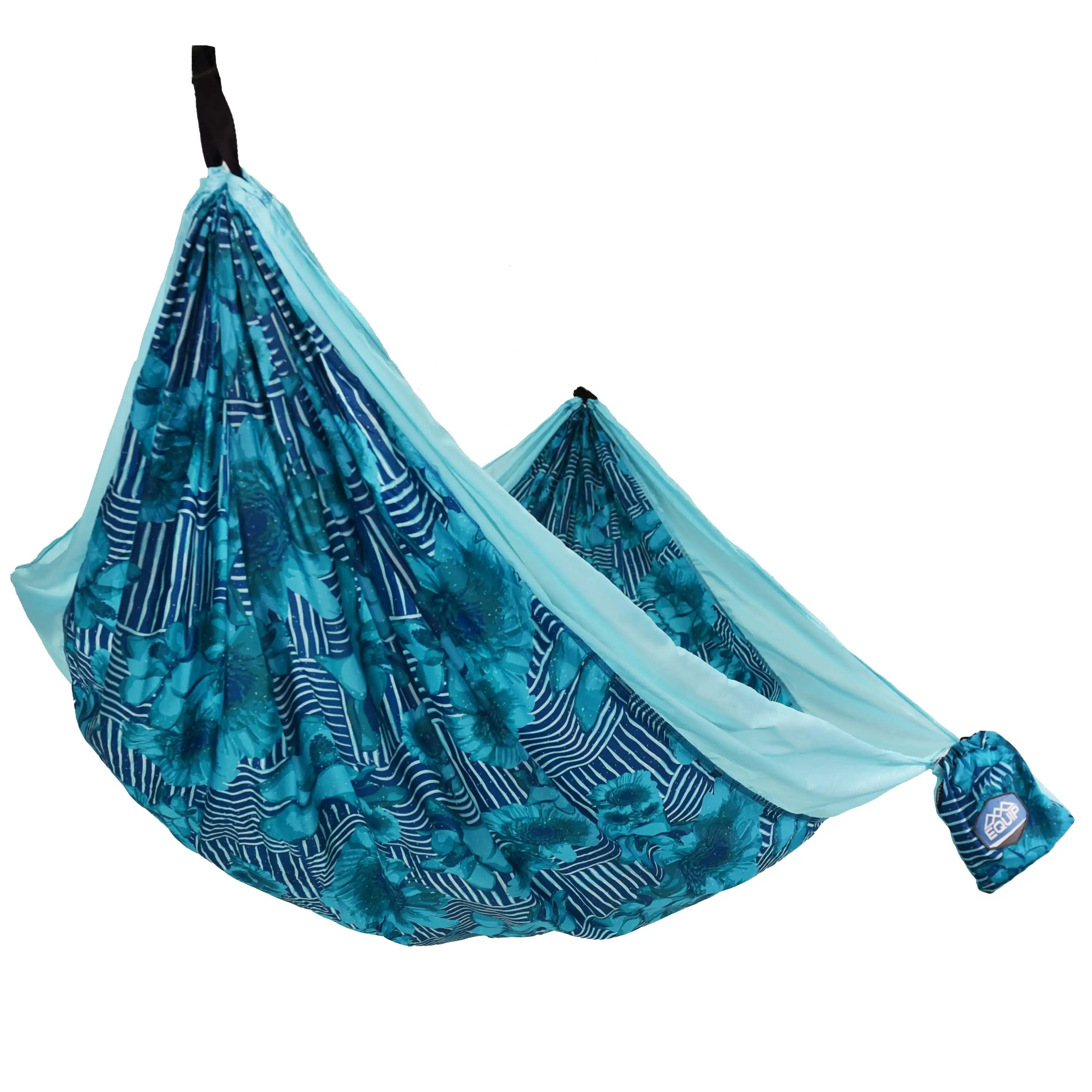 

Nylon Camping Travel Hammock, 2 Person, Blue Floral Pattern, Size 124" L x 77" W