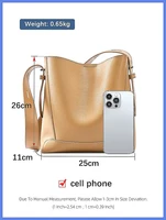 2026 Trendy Two-Layer Cow Leather Tote Bag, Large Capacity Bucket Shopper for Women handbags for women 2026 designer luxury - Image 3