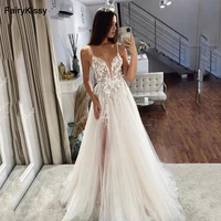 FairyKissy 3D Lace Wedding Dresses A Line Bridal Gowns Sexy V-Neck Spaghetti Straps Wedding Party Gowns 2024 1