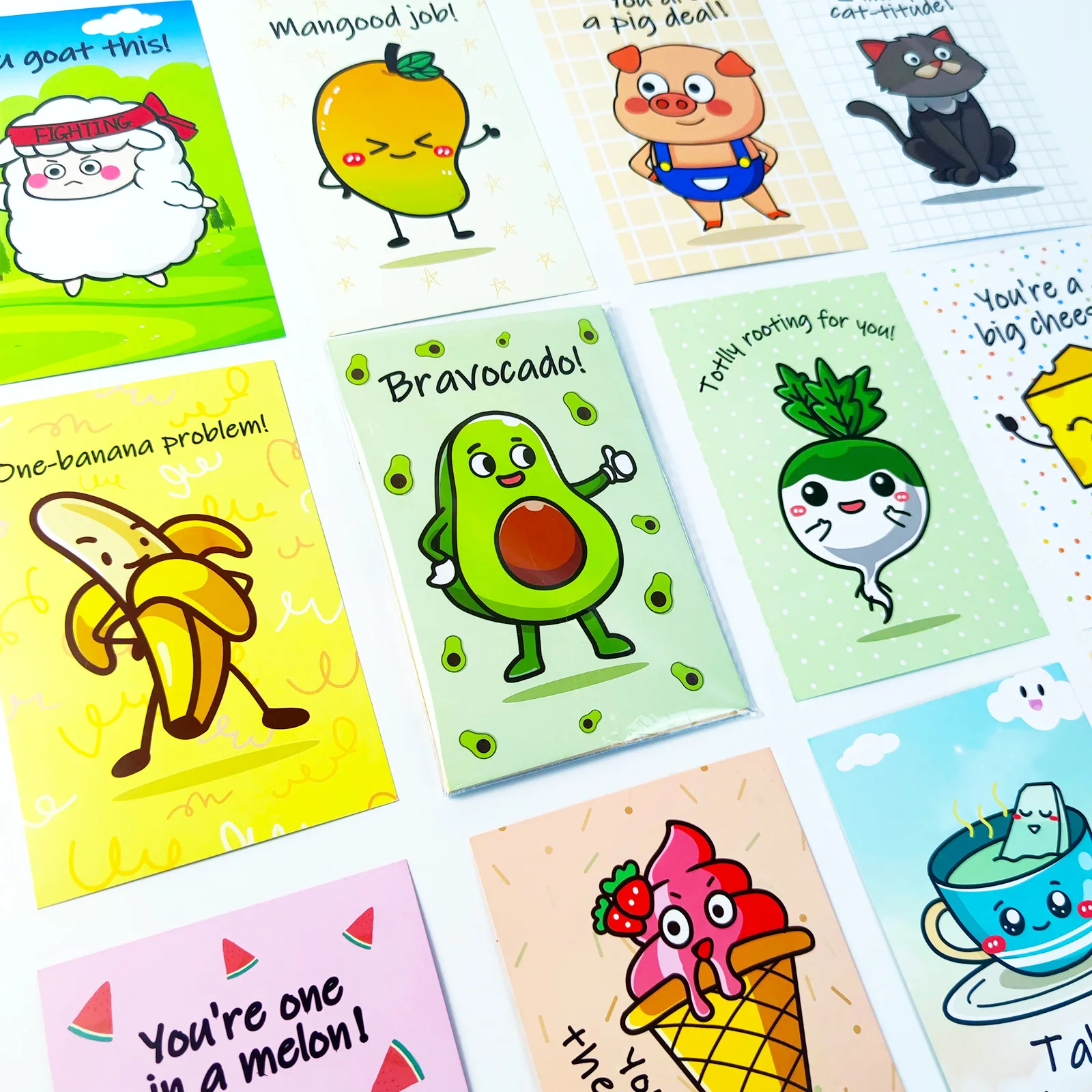 20 Cartoon Funny Pun Postcards, 3.7&rdquo;x 5.6&rdquo; Greeting Birthday Invitation Card, Punny Postcard for Students, Kids, Coworkers