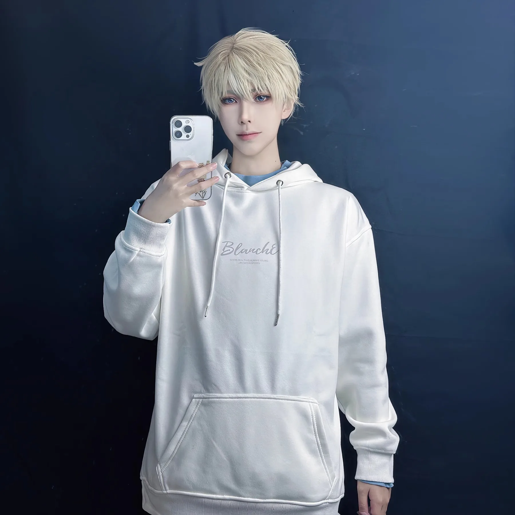 Game Love and Deepspace Xavier Seiya Cosplay Wig Casual Hoodie Sweater Short Light Hair Anime Costume 7