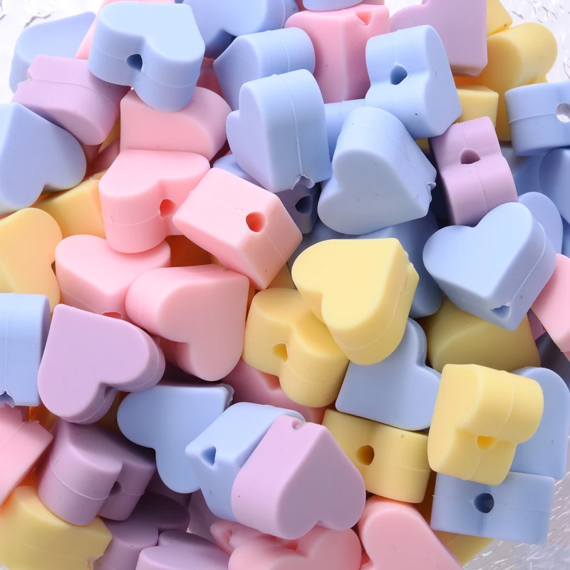 Silicone Teething Beads Teething Toys 10Pcs/Lot 14mm Heart Shape Silicone Beads Baby Nursing Chewable Teething Beads Pacifier Teether DIY Necklace Accessories