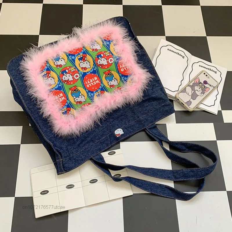 sanrio hello kitty denim tote y2k bag crossbody purse mymelody