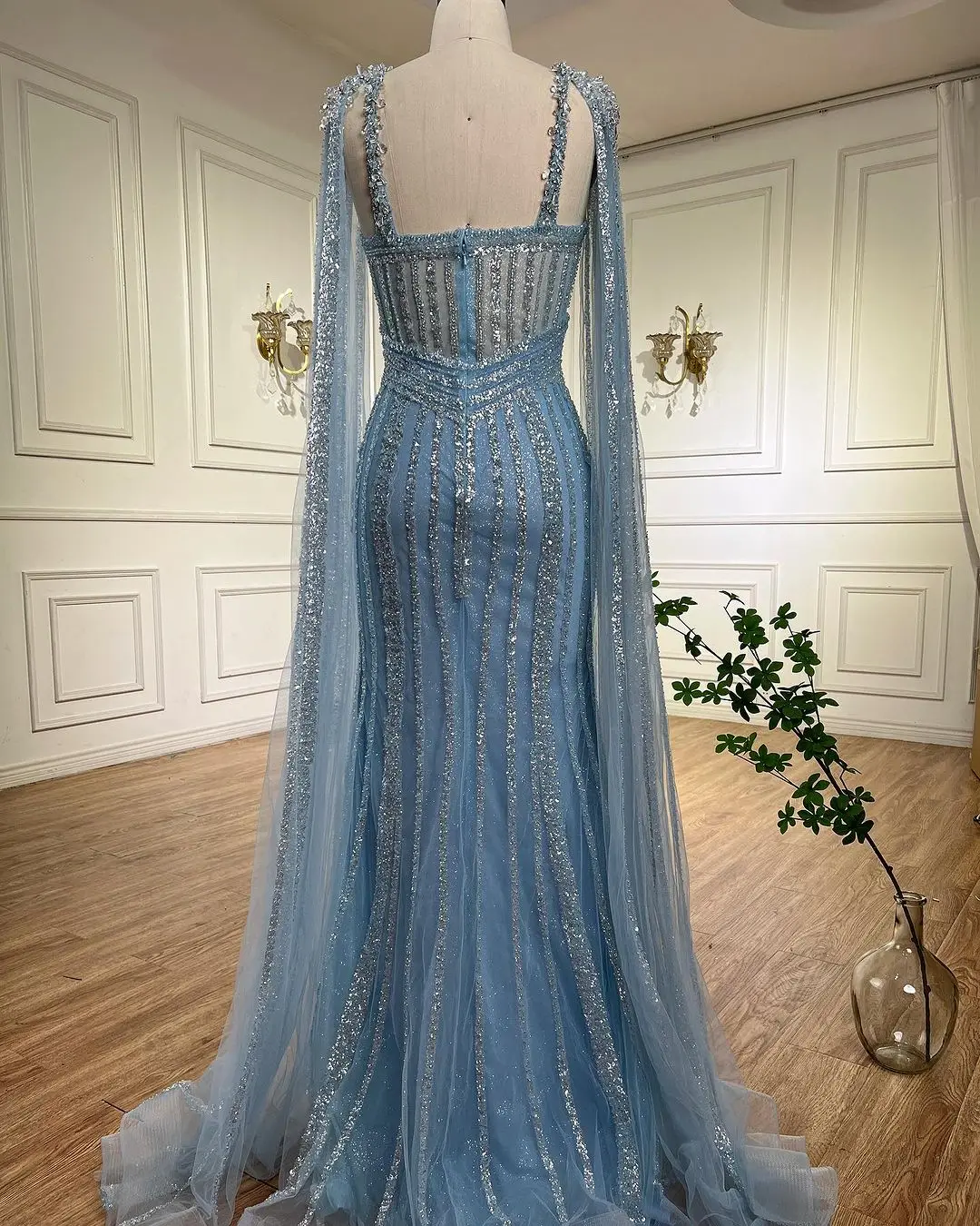 S55b258c12ff443c482fa75b8cce72be8H Lilac Cape Sleeves Mermaid Luxury Beaded Evening Dresses Open Split Wedding Party Gowns For Women Mallzona