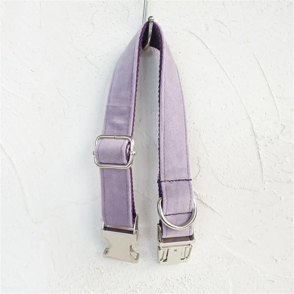 Personalized Dog Collar Custom Pet Collar Free Engraving ID Name Tag Pet Accessory Purple Thick Velvet Puppy Collar Leash
