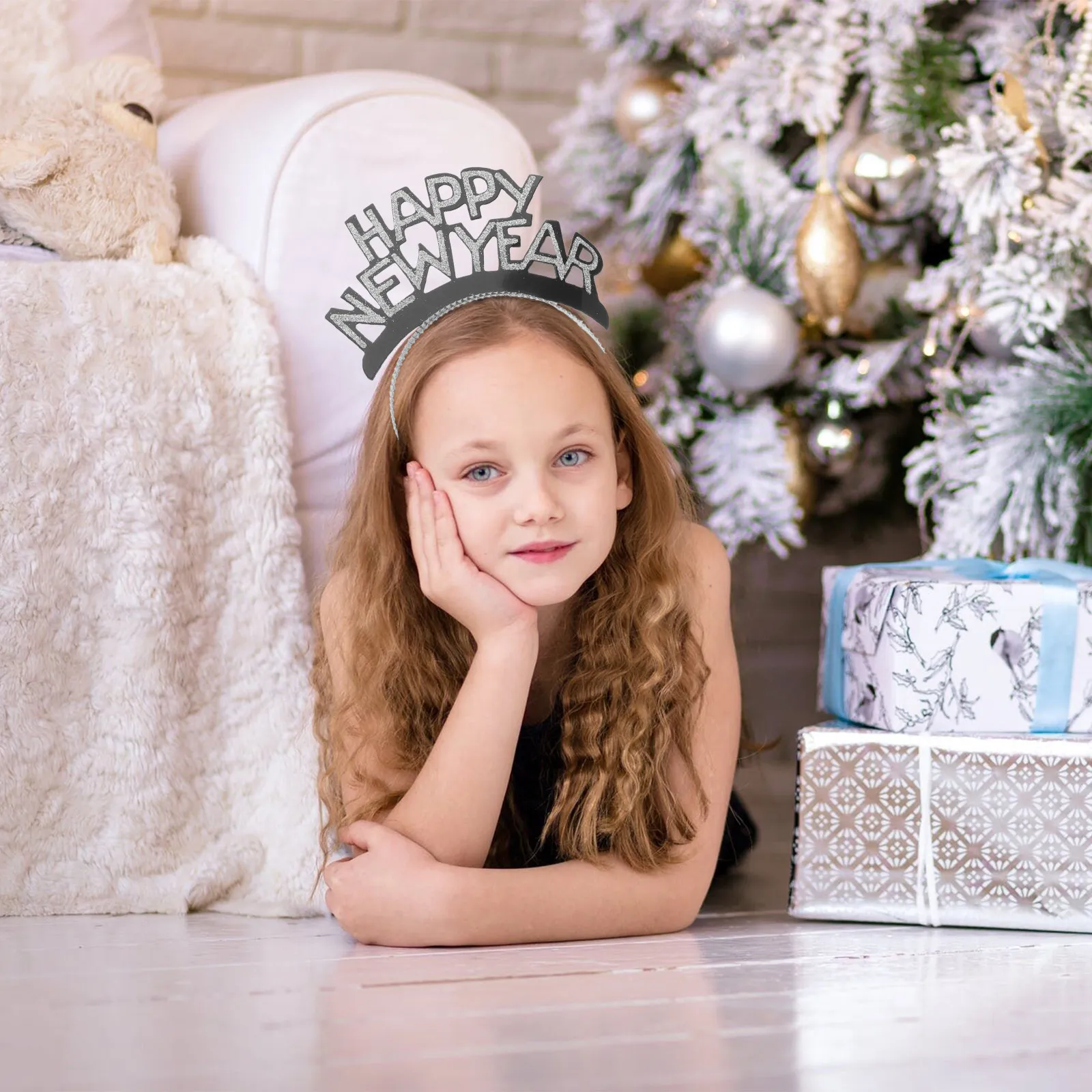 New Years Headband Set of 6 Silver Party Accessories glitter silver New Year headband