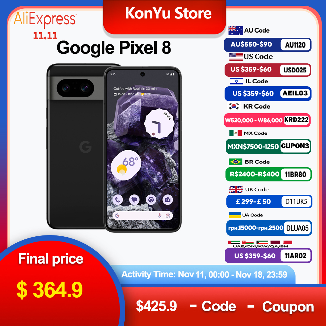 Brand New JP And US Google Pixel 8 Google Tensor G3 4575 mAh 128GB & 256GB OLED Android 14 27W wired  IP68 water resistant 5G