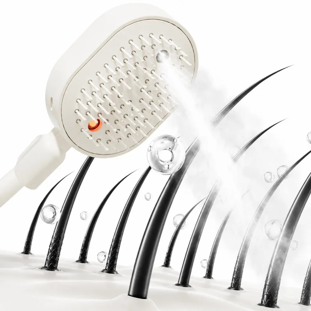 Electric Spray Air Cushion Massage Comb,3-in-1 Electric Mist Spray Hair Brush,Self-Cleaning Anti-Tangle,Frizzy Hair & Scalp Care 4