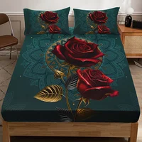 3D Gothic Rose Fitted Sheet Set Soft Comfortable Breathable Bedding Mattress Protector Set For Bedroom Guest Room 2