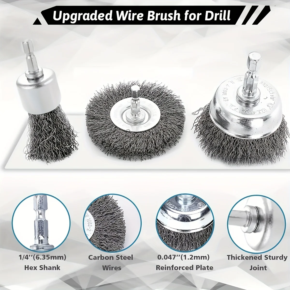 Wire Brush Set Drill Bit with Wire Brush 1/4 Inch Hexagonal Handle for Cleaning Rust Peeling Grinding