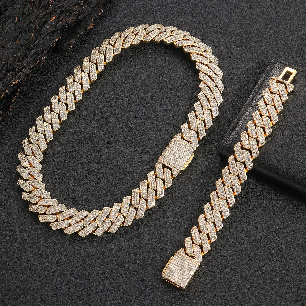 16-24inch 20mm Width Luxury 3 Rows Zircon Cuban Chain Men's Necklace Copper Hip Hop Rock Colorful Neck Collares Jewelry