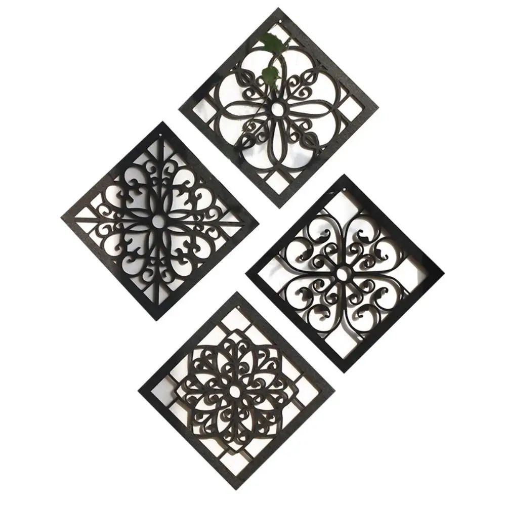 

4 pcs Black 3D Hollow Wooden Wall Decoration New Square Wood Home Wooden Decoration Wooden Room Decoration Room