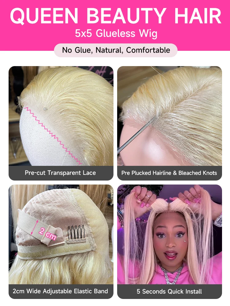 Human Hair Wig Lace Front Wig 613 Blonde Color 5x5 13x4 Transparent Lace Closure Wig Human Hair Brazilian Bleached Knot Preplucked for Women