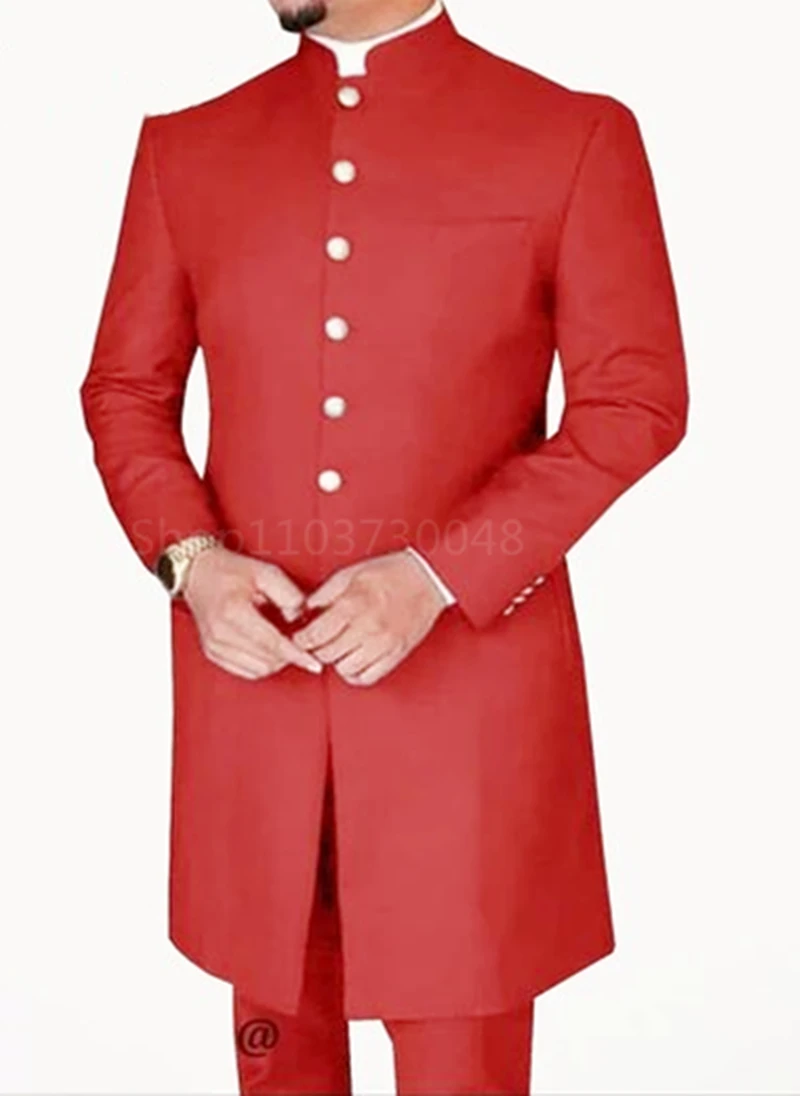 Fashion Style 2 Pieces Men Suits Long Coat with Pants Smart Casual Men's Business/Wedding Suits Single Breasted Jacket Trousers