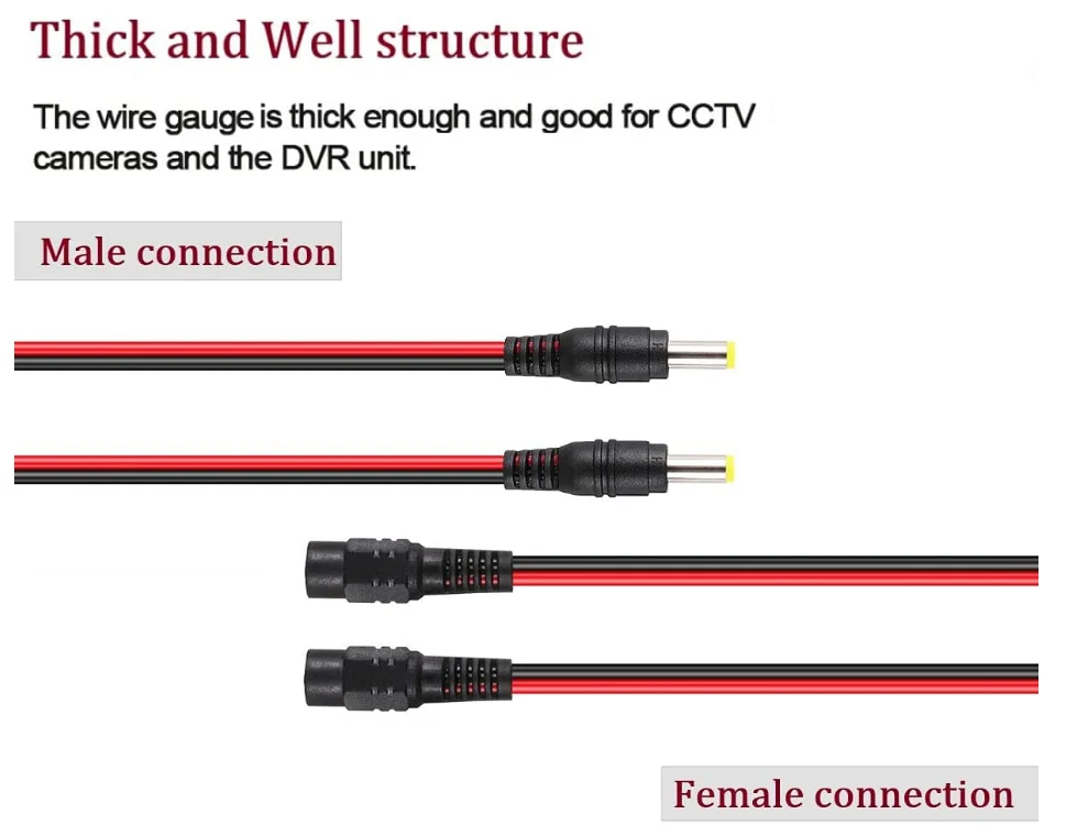 10pcs/pack--15CM 12V DC Power Cord Pigtail Male Cable 5.5x2.1mm For CCTV Camera LED Lights 3