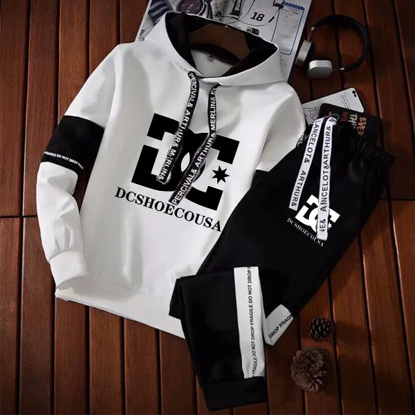 2022 Newest Fashion Tracksuit Men's Long Sleeve Hoodie + Sports Pants Set Pullover Sweater Tops and Jogging Pants Casual Outfit